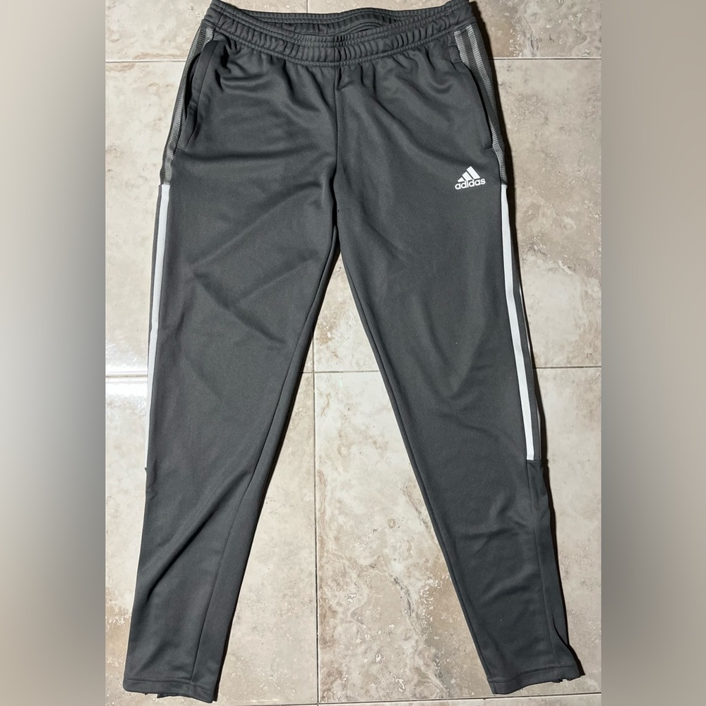Adidas Men's Gray Joggers with White Stripes